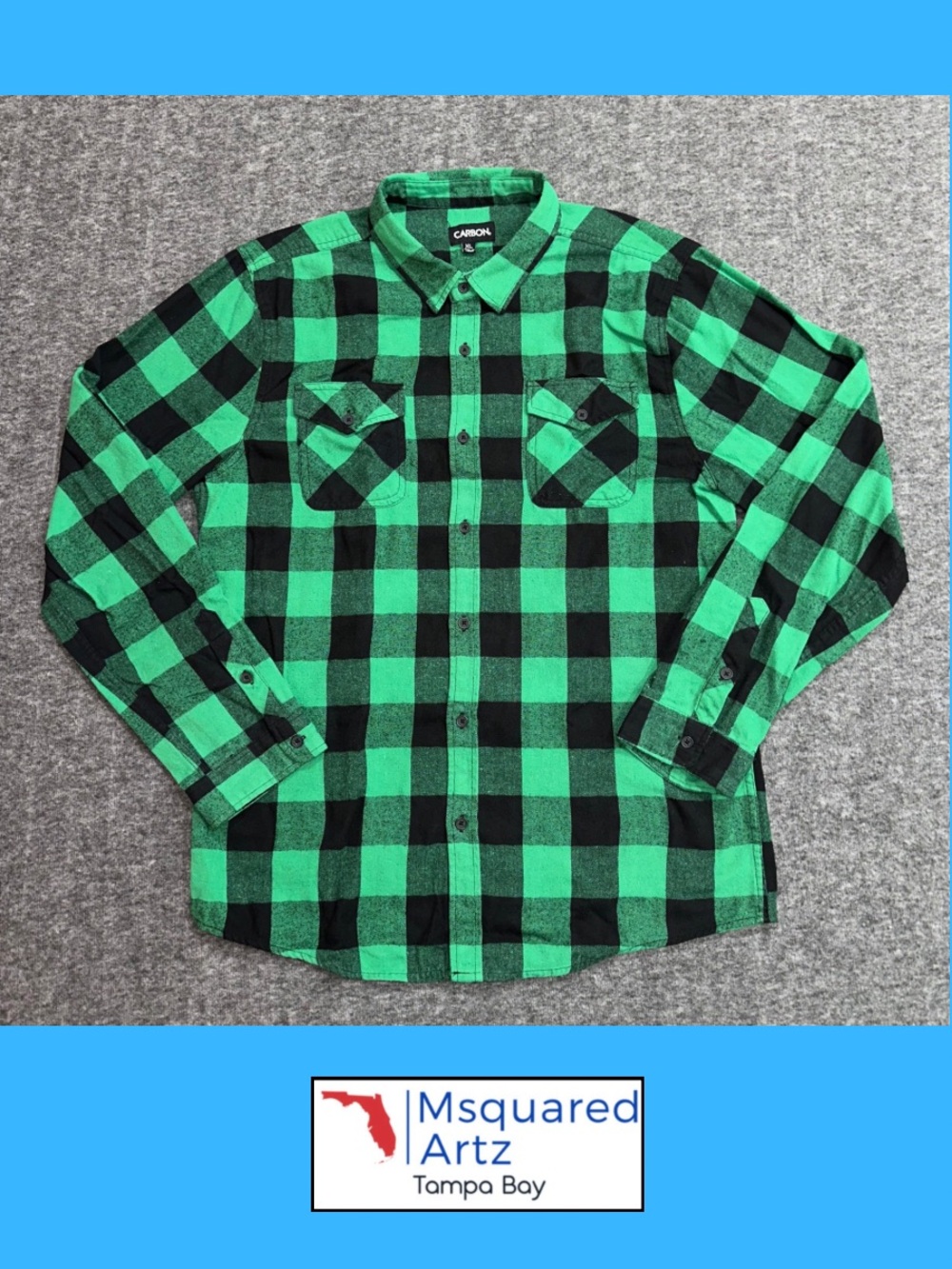 Carbon Men's XL Green Black Buffalo Plaid HYPE Graphic Flannel Button Up Shirt